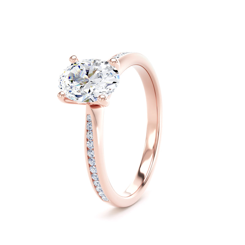 Oval Shoulder Set Rose Gold Ring, Channel Set Pinched | LGO OSC01