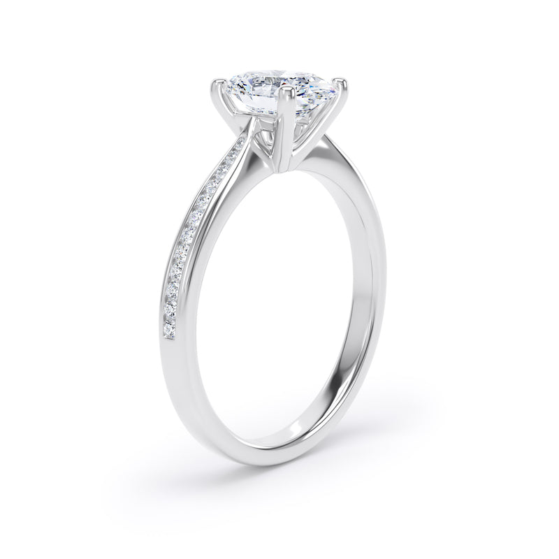 Oval Shoulder Set White Gold Ring, Channel Set Pinched | LGO OSC01
