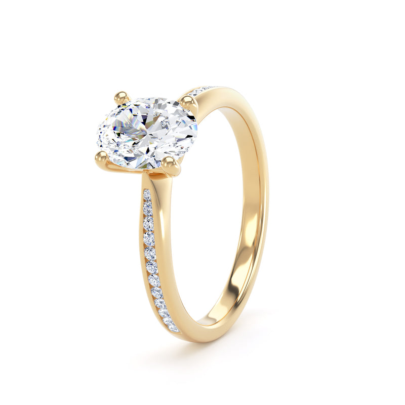Oval Shoulder Set Yellow Gold Ring, Channel Set Pinched | LGO OSC01
