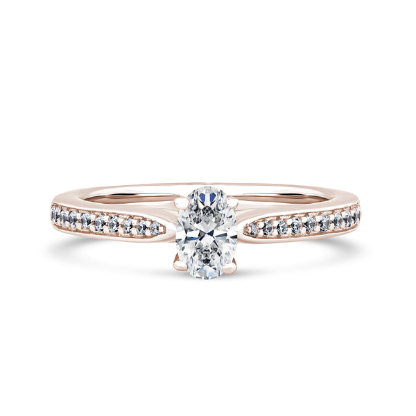 Oval Shoulder Set Rose Gold Ring, Pinched | OSG02 SMO