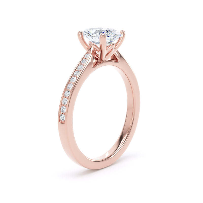 Oval Shoulder Set Rose Gold Ring, Pinched | OSG02 SMO