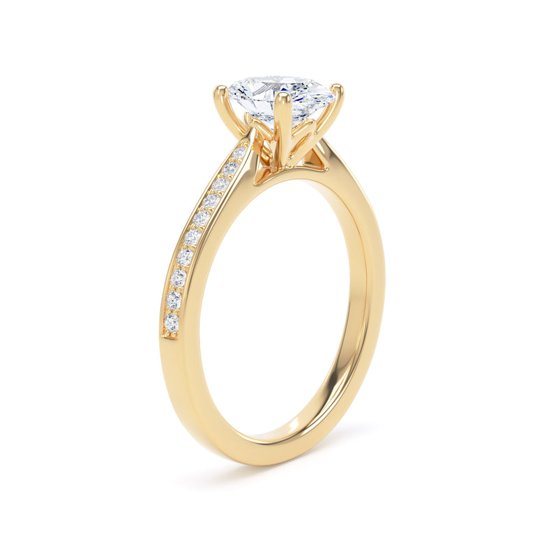 Oval Shoulder Set Yellow Gold Ring, Pinched | OSG02 SMO