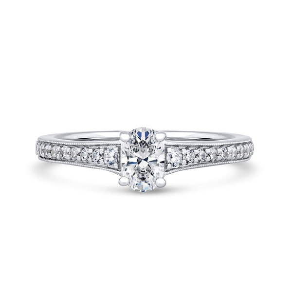 Oval Shoulder Set White Gold Ring, Tapered | OSM01 SMO