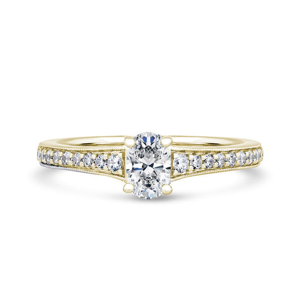 Oval Shoulder Set Yellow Gold Ring, Tapered | OSM01 SMO