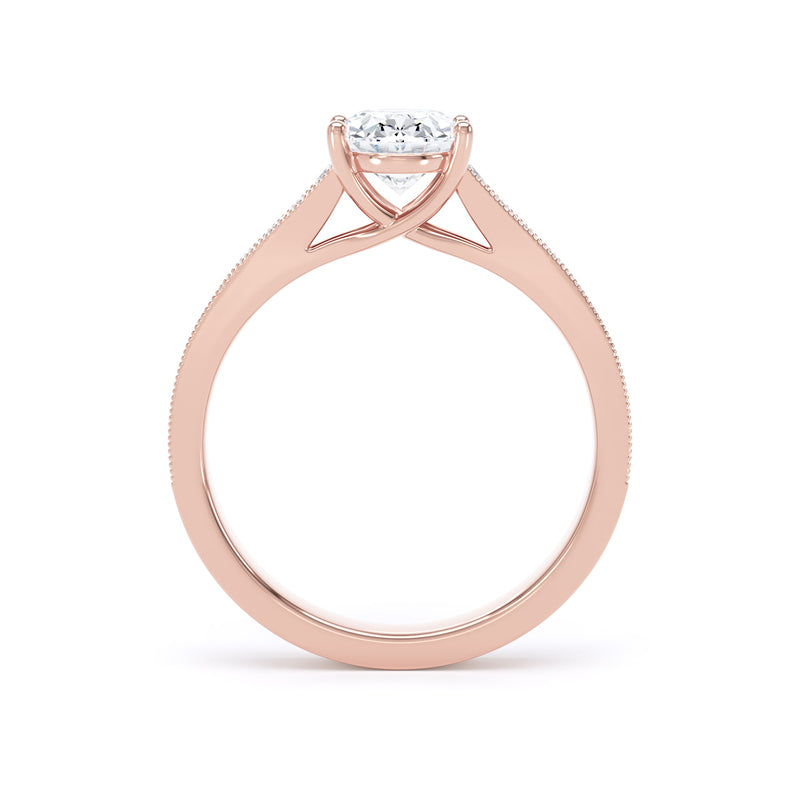 Oval Shoulder Set Rose Gold Ring, Tapered | OSM01 LGO