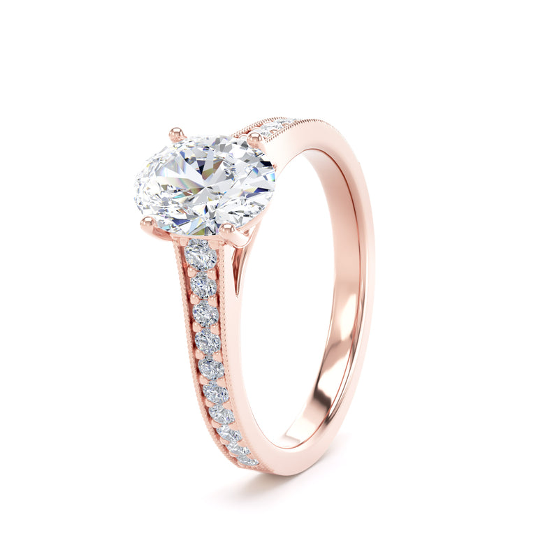 Oval Shoulder Set Rose Gold Ring, Tapered | OSM01 LGO