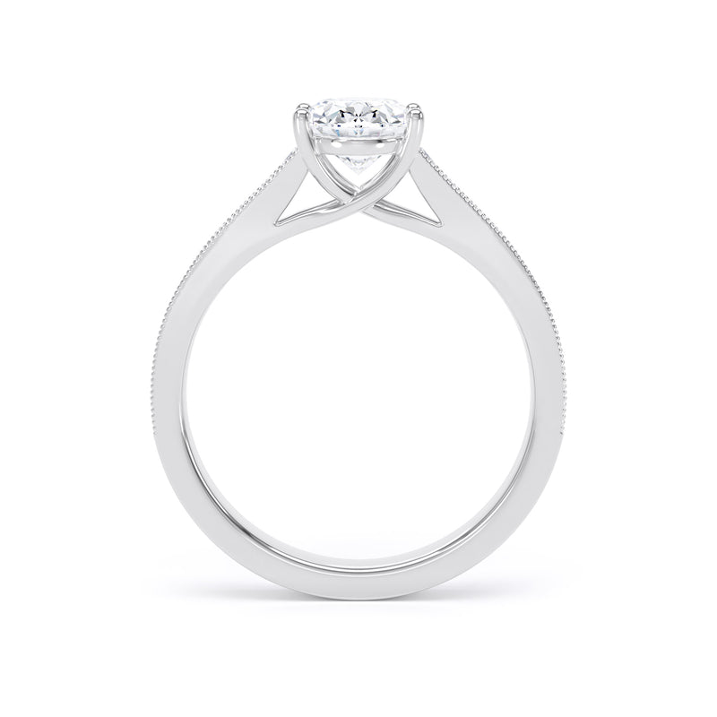 Oval Diamond Grain Shoulder Set Ring, Tapered | OSM01