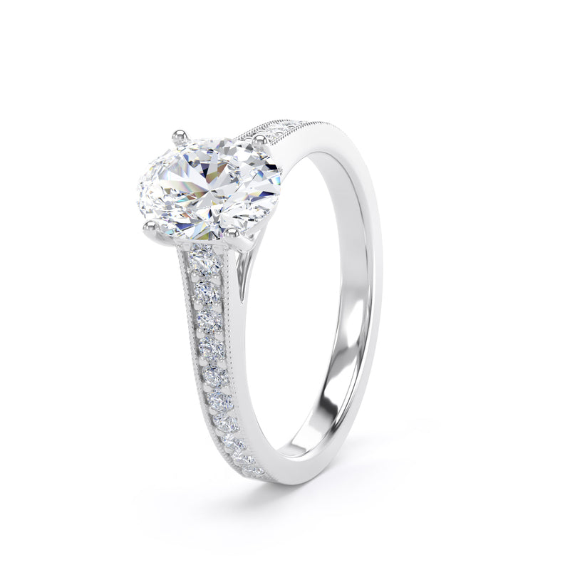 Oval Shoulder Set Platinum Ring, Tapered | OSM01 LGO
