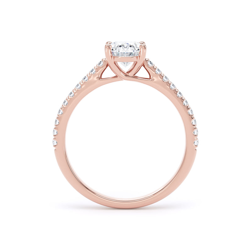 Oval Diamond Rose Gold Ring, Shoulder Set Crossover Head | LGO OSP01