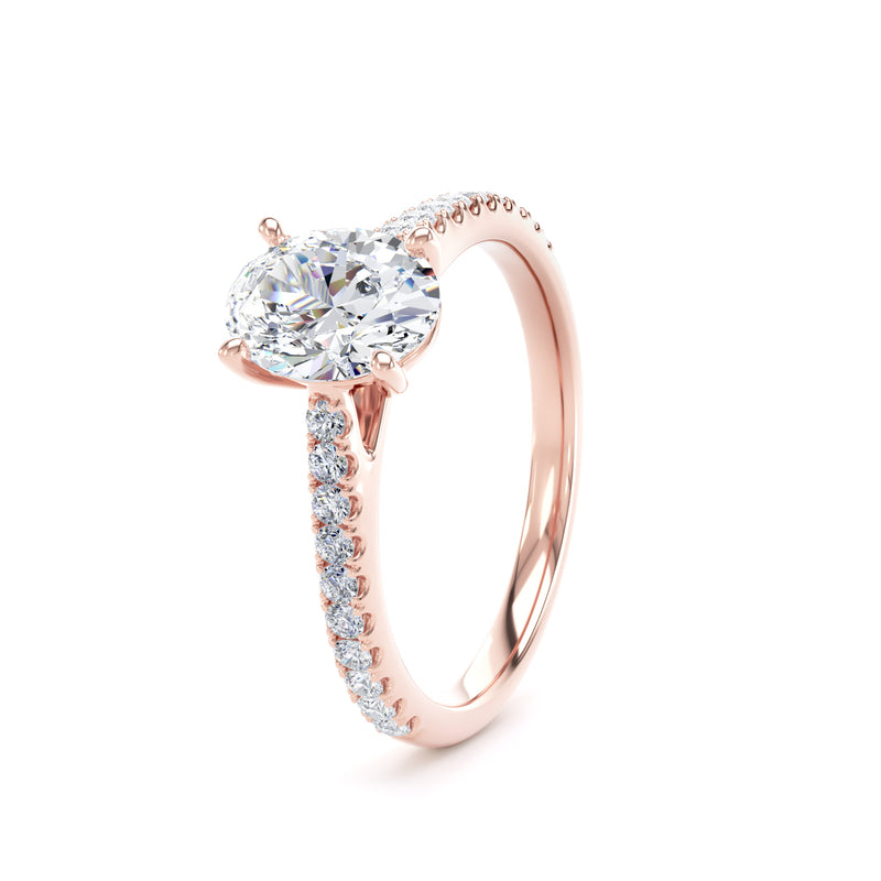 Oval Diamond Rose Gold Ring, Shoulder Set Crossover Head | LGO OSP01