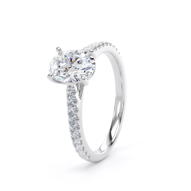 Oval Diamond Platinum Ring, Shoulder Set Crossover Head | SMO OSP01