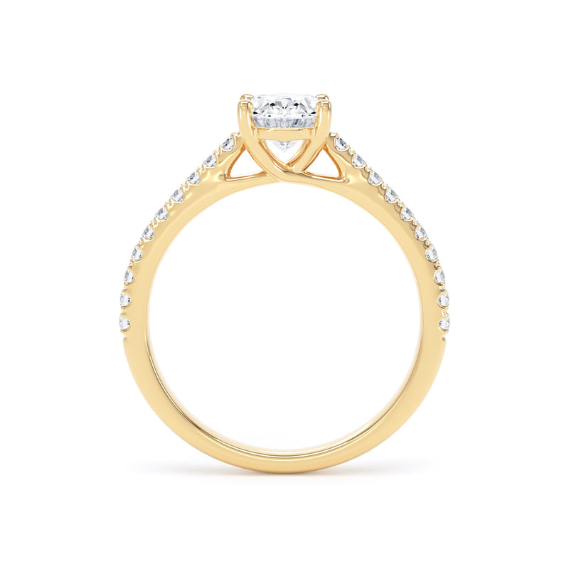 Oval Diamond Yellow Gold Ring, Shoulder Set Crossover Head | SMO OSP01