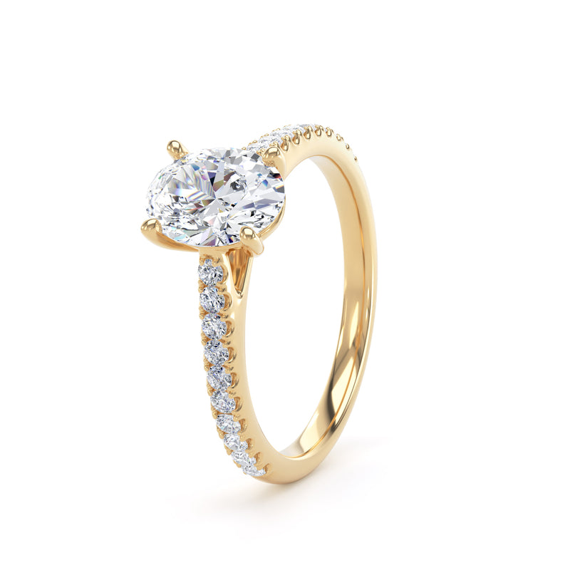 Oval Diamond Yellow Gold Ring, Shoulder Set Crossover Head | SMO OSP01