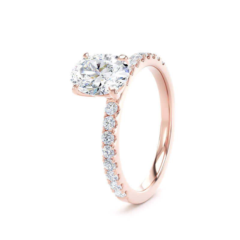 Oval Diamond Rose Gold Ring, Shoulder Set Floating Head | SMO OSP02