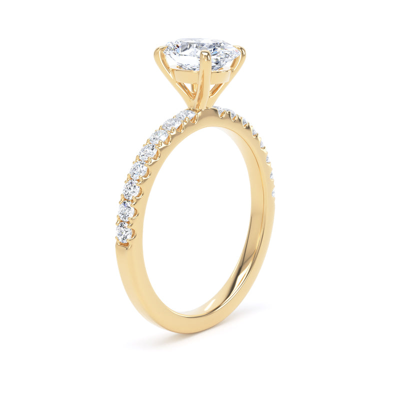 Oval Diamond Yellow Gold Ring, Shoulder Set Floating Head | SMO OSP02