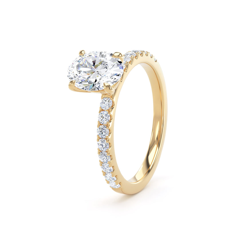 Oval Diamond Yellow Gold Ring, Shoulder Set Floating Head | SMO OSP02