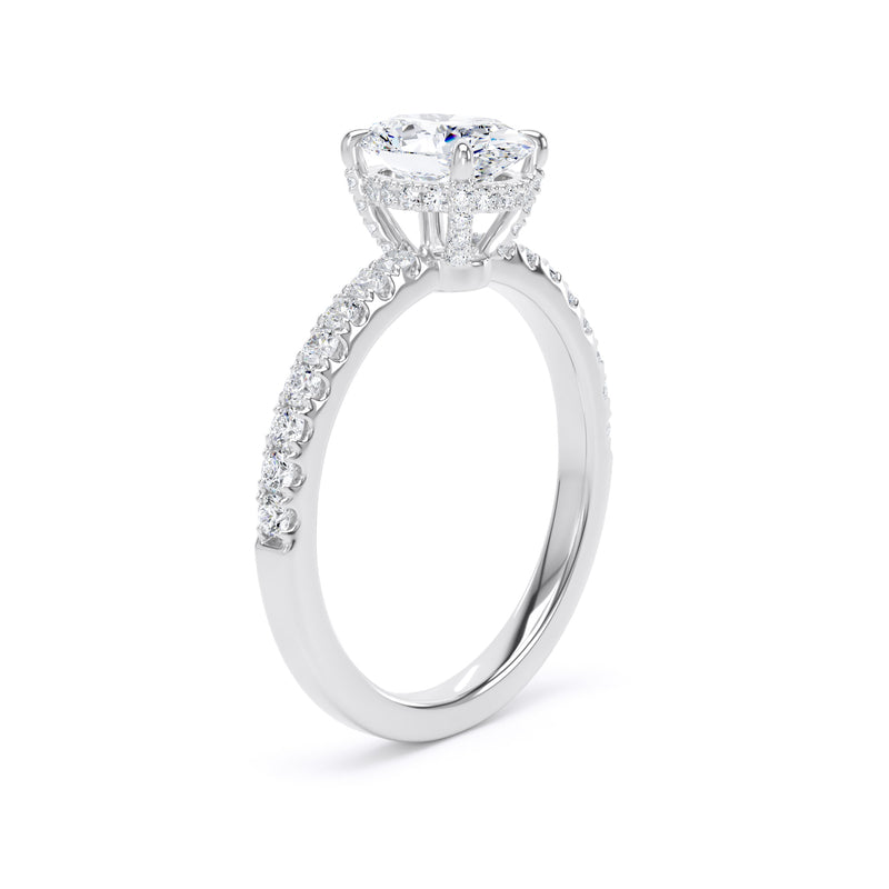 Oval Diamond White Gold Ring, Diamond Prong Hidden Halo | SMO OSS01