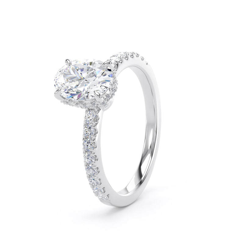 Oval Diamond White Gold Ring, Diamond Prong Hidden Halo | SMO OSS01