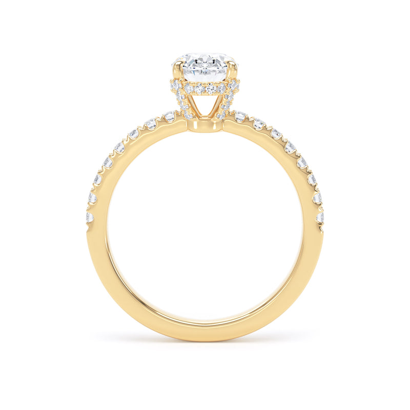 Oval Diamond Yellow Gold Ring, Diamond Prong Hidden Halo | SMO OSS01
