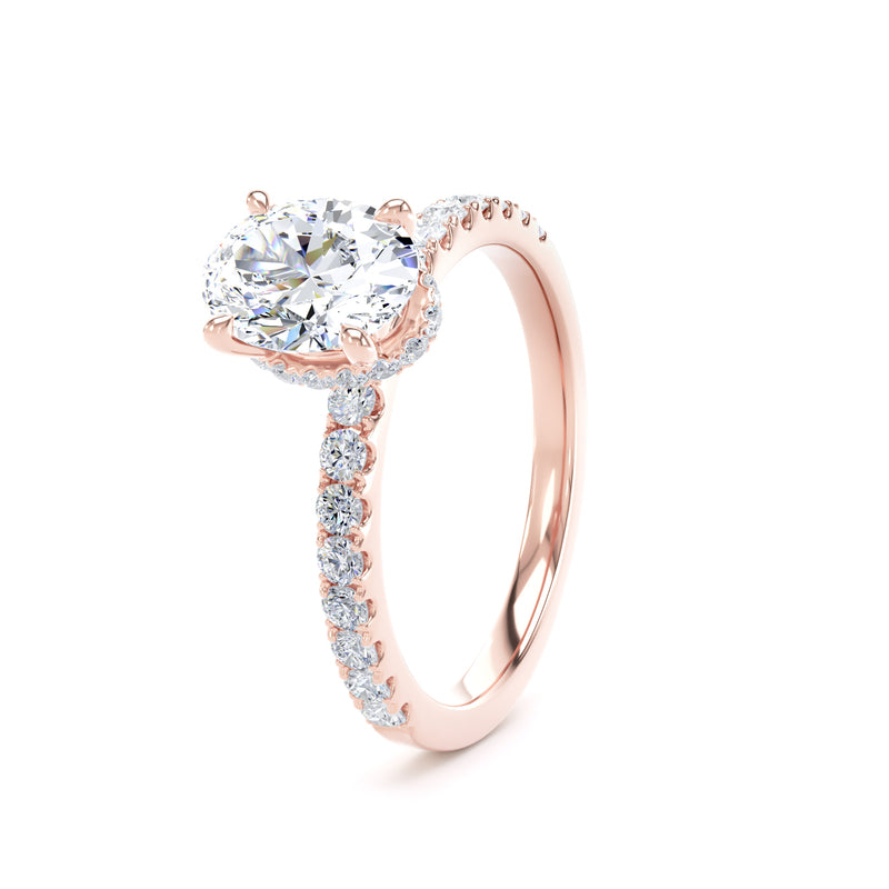 Oval Diamond Rose Gold Ring, Diamond Band Hidden Halo | SMO OSS02