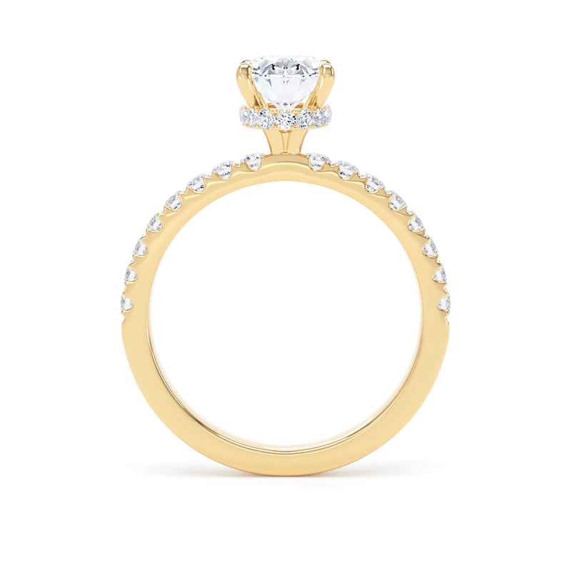 Oval Diamond Yellow Gold Ring, Diamond Band Hidden Halo | SMO OSS02