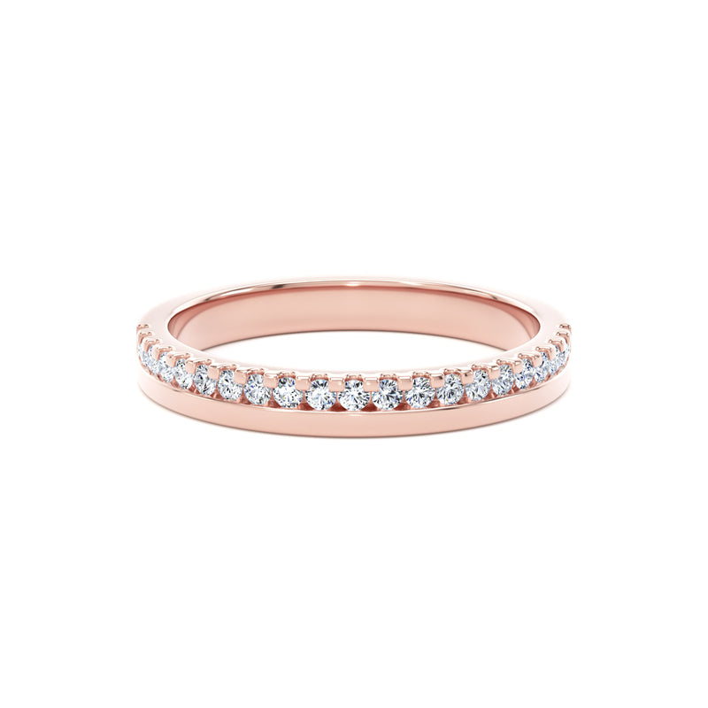 Round Diamond Rose Gold Ring, Offset Micro Set Half Eternity | ET1215