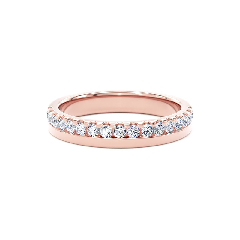 Round Diamond Rose Gold Ring, Offset Micro Set Half Eternity | ET1215