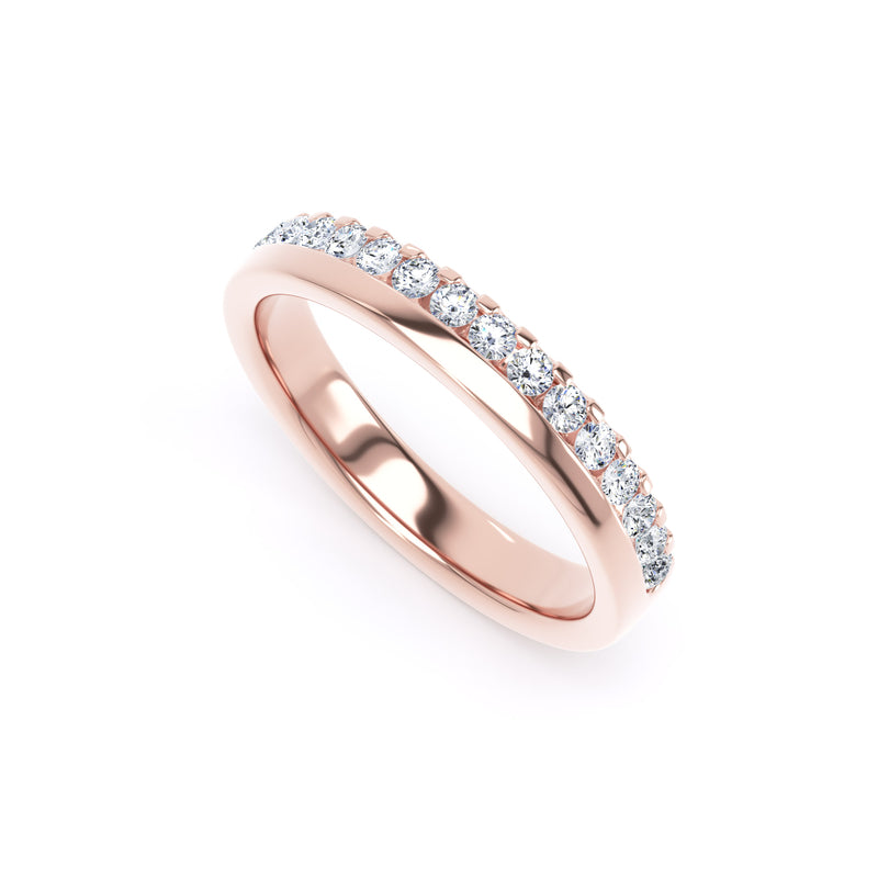 Round Diamond Rose Gold Ring, Offset Micro Set Half Eternity | ET1215