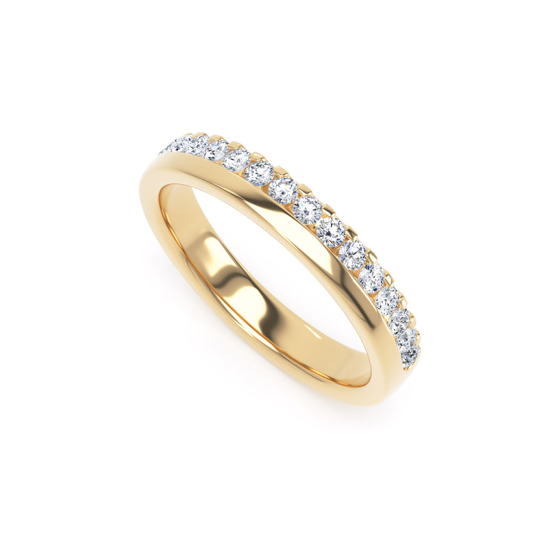 Round Diamond Yellow Gold Ring, Offset Micro Set Half Eternity | ET1215