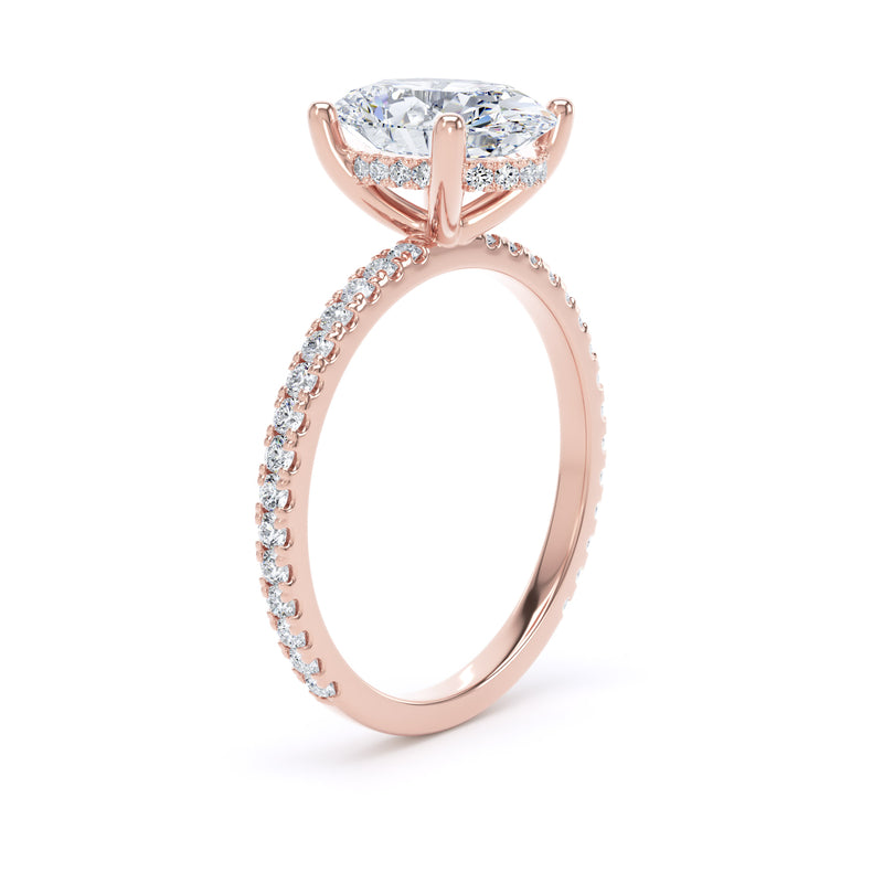 Oval Diamond Rose Gold Ring, Diamond Band Hidden Halo | SMO OSW01