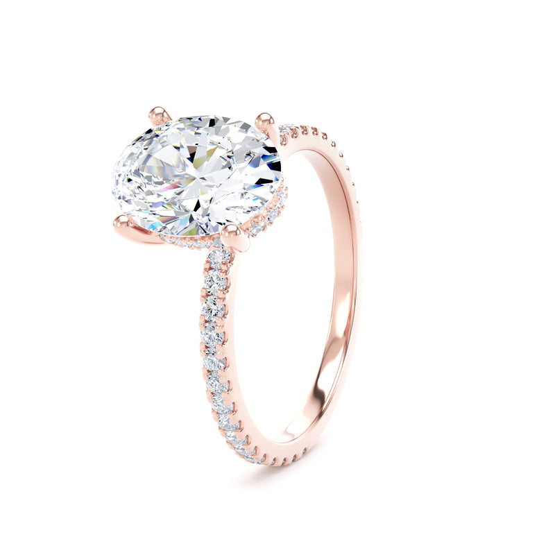 Oval Diamond Rose Gold Ring, Diamond Band Hidden Halo | SMO OSW01