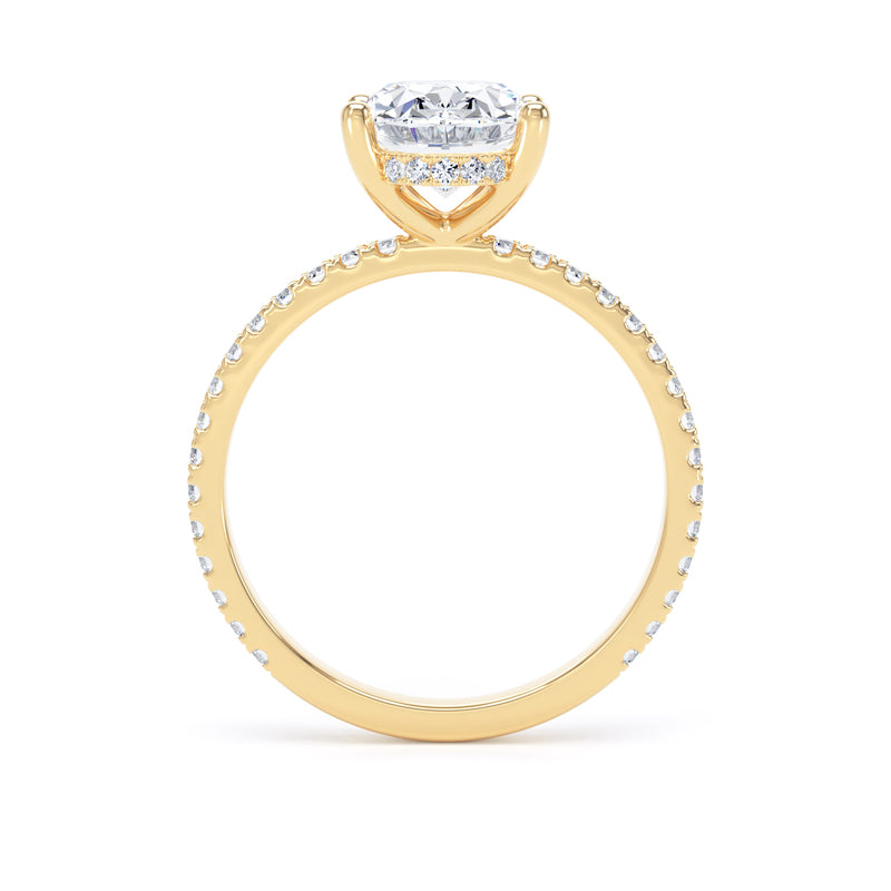 Oval Diamond Yellow Gold Ring, Diamond Band Hidden Halo | SMO OSW01