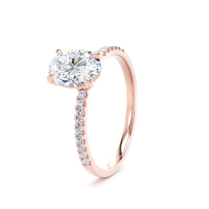 Oval Diamond Rose Gold Ring, Shoulder Set Floating Head | LGO OSW02