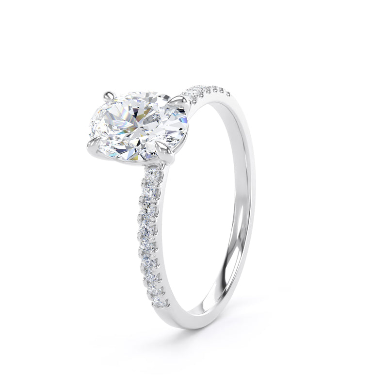 Oval Diamond Platinum Ring, Shoulder Set Floating Head | SMO OSW02