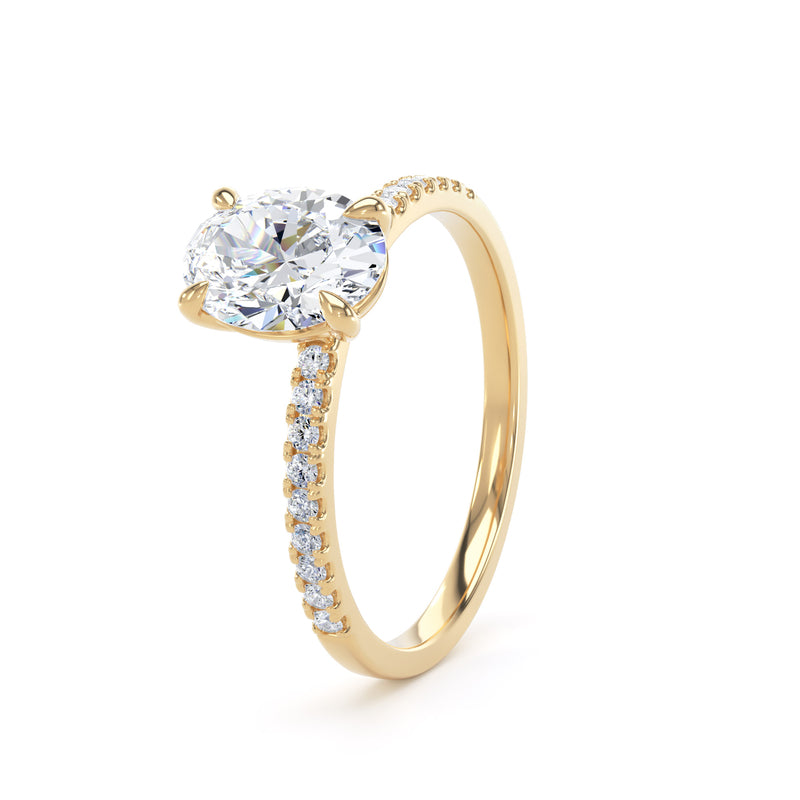 Oval Diamond Yellow Gold Ring, Shoulder Set Floating Head | LGO OSW02