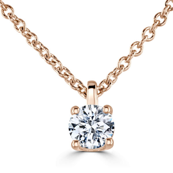 Round Diamond Rose Gold Pendant, 4 Claw Solitaire | RP1001