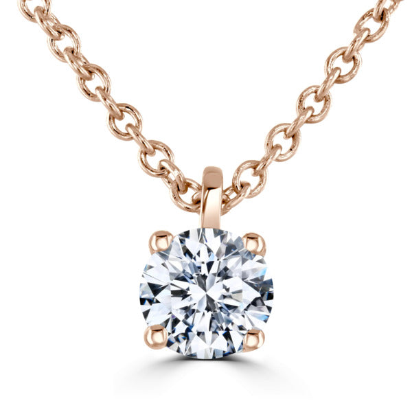 Round Diamond Rose Gold Pendant, 4 Claw Solitaire | RP1001