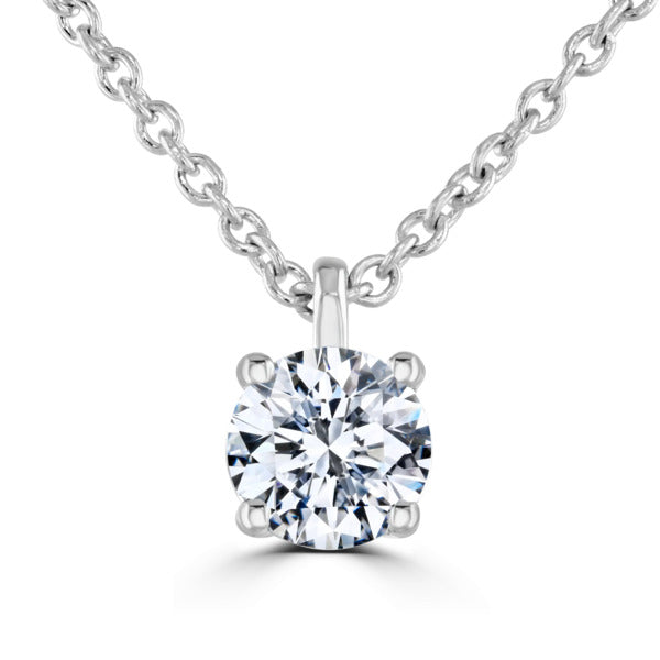 Round Diamond White Gold Pendant, 4 Claw Solitaire | RP1001