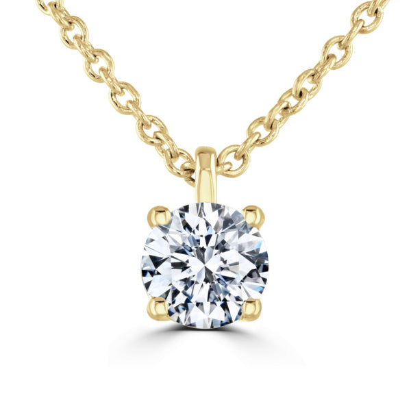 Round Diamond Yellow Gold Pendant, 4 Claw Solitaire | RP1001