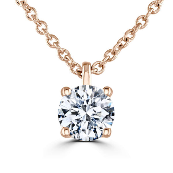 Round Diamond Rose Gold Pendant, 4 Claw Solitaire | RP1001