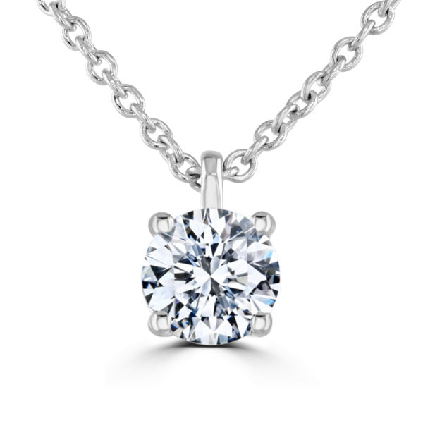 Round Diamond White Gold Pendant, 4 Claw Solitaire | RP1001