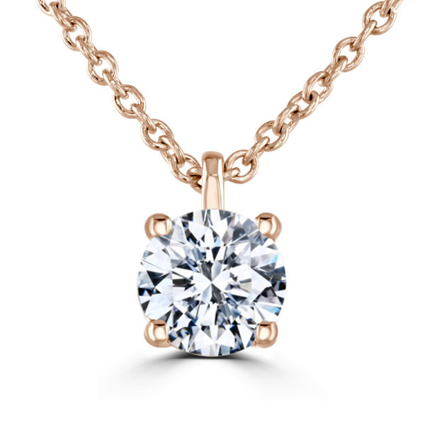 Round Diamond Rose Gold Pendant, 4 Claw Solitaire | RP1001