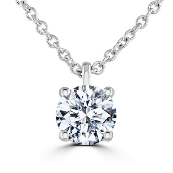 Round Diamond White Gold Pendant, 4 Claw Solitaire | RP1001