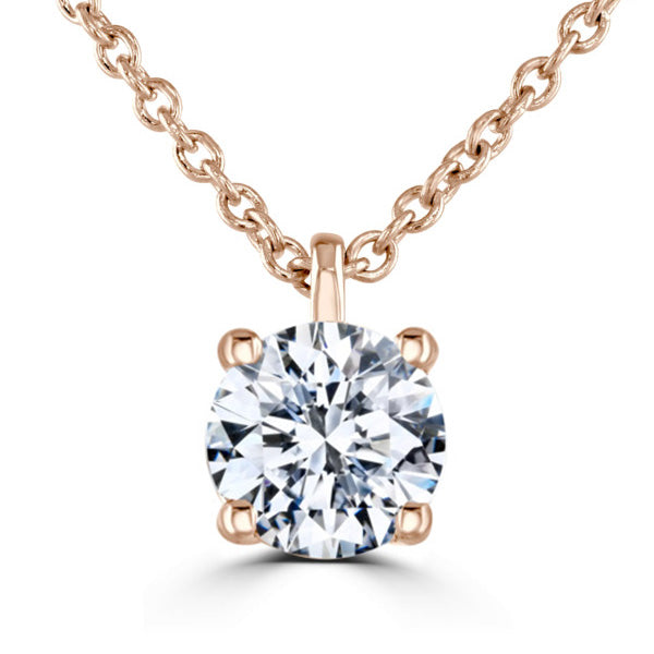 Round Diamond Rose Gold Pendant, 4 Claw Solitaire | RP1001