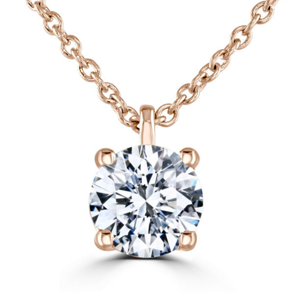 Round Diamond Rose Gold Pendant, 4 Claw Solitaire | RP1001