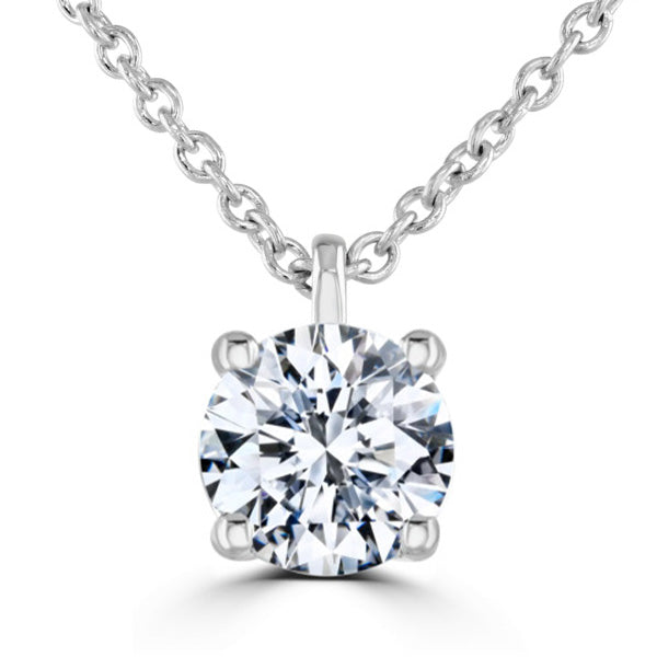 Round Diamond White Gold Pendant, 4 Claw Solitaire | RP1001