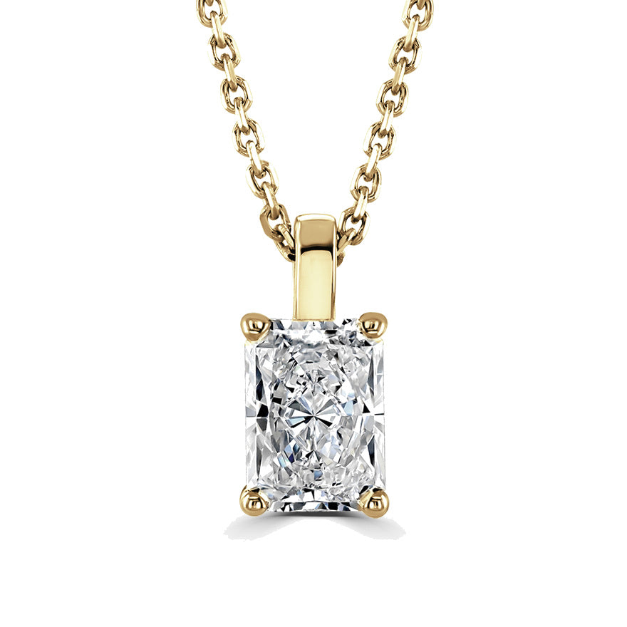 Radiant Diamond Yellow Gold Pendant, 4 Claw Solitaire | RA1001
