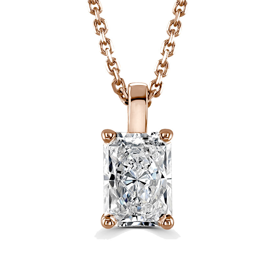 Radiant Diamond Rose Gold Pendant, 4 Claw Solitaire | RA1001