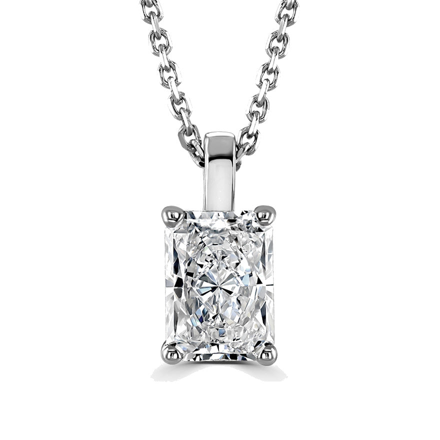 Radiant Diamond Platinum Pendant, 4 Claw Solitaire | RA1001