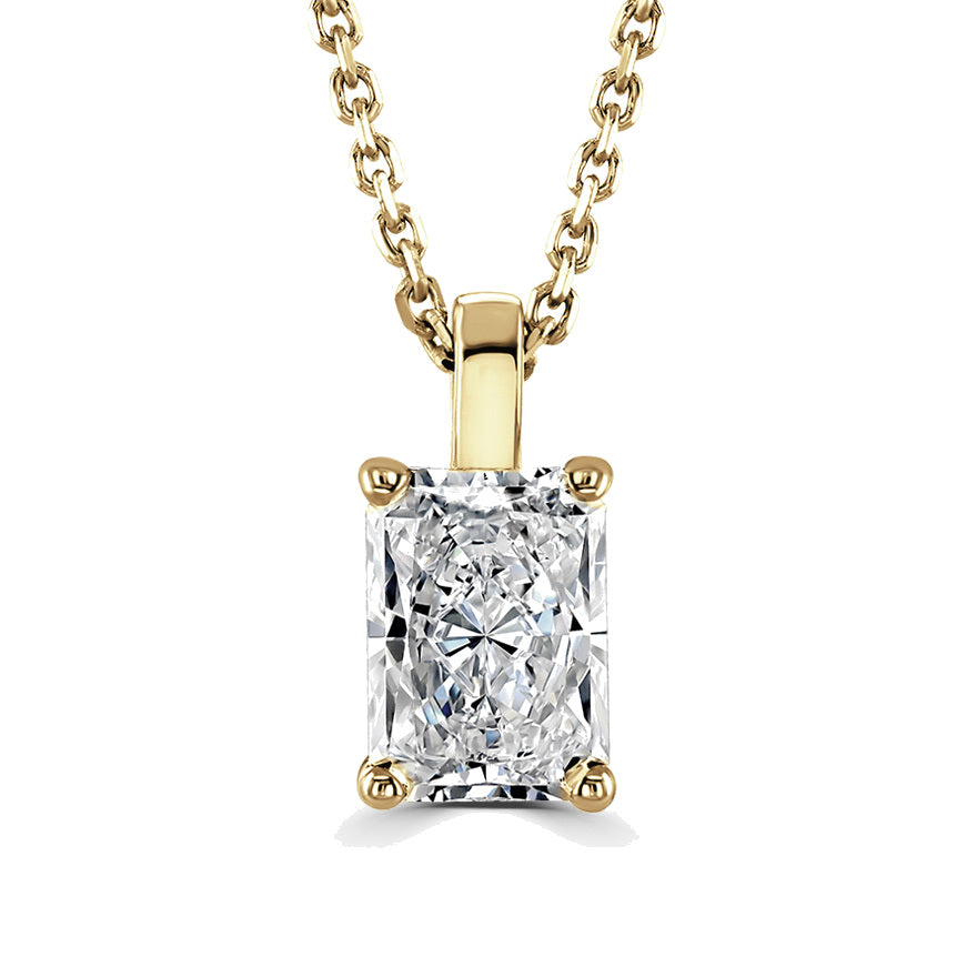 Radiant Diamond Yellow Gold Pendant, 4 Claw Solitaire | RA1001